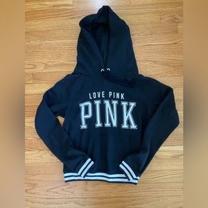 Victoria’s Secret PINK Hoodie Women’s Medium Black LOVE PINK Logo Front Pocket